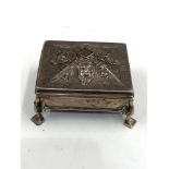 Unusual embossed silver box wood lined hallmarks worn missing stone that was set in lid measures