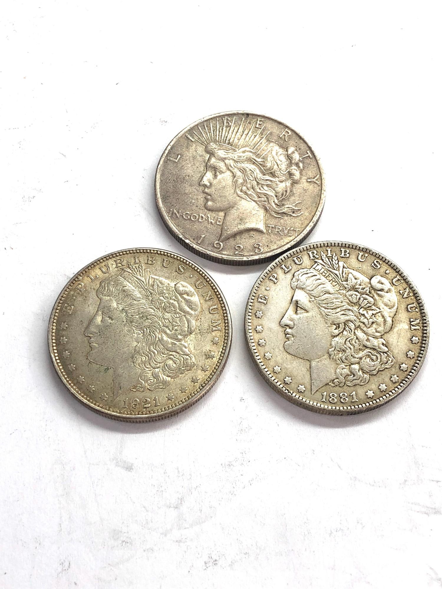 3 usa silver dollars 1881,1921 and 1923