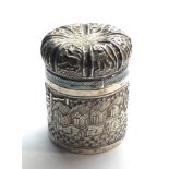 Asian / indian silver embossed lidded box measure approx 8cm hight weight 103g