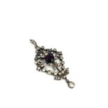 Antique silver and amethyst and stone set pendant measure approx 45mm drop