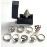 Selection of 10 vintage silver rings