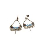 Vintage silver and enamel dragonfly earrings