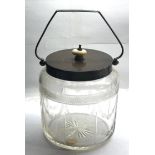 Antique cut glass and silver lid biscuit barrel Birmingham silver hallmarks damage to handle