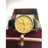 Boxed 9ct gold longines presence quartz gents wristwatch working order but no warranty given