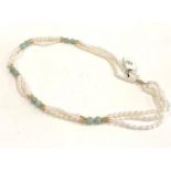 14ct gold mounted Chinese fresh water pearl and jade necklace