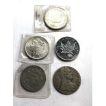 Selection of silver coins Canada 1oz coin Theresa ,1883 5 pesetas 1881 silver one dollar Netherlands