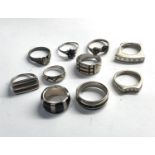 Selection of 10 vintage silver rings