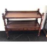 Victorian mahogany dumb waiter server table, 2 draw