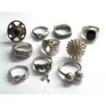 Selection of 10 vintage silver rings