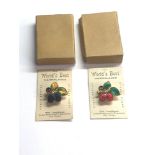Rare boxed Robertsons marmalades enamel badges both with original outer box and both on original