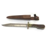 Unusual F.BIERMAYR WIEN horn handle hunting dagger / knife with leather sheath