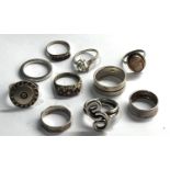 Selection of 10 vintage silver rings