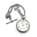 Silver pocket watch and chain watch is full wound will tick but stops