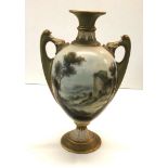 Fine Royal Worcester Hand painted vase Usk castle Signed G Johnson measures approx 25cm tall good