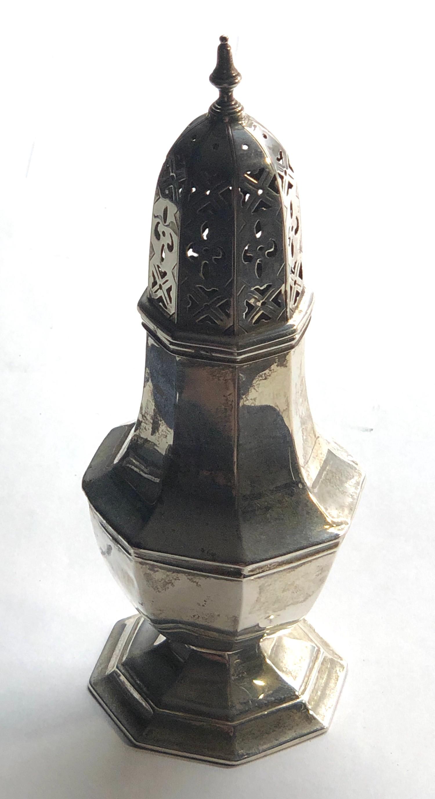 Silver sugar caster measures approx 16cm height weight 75g