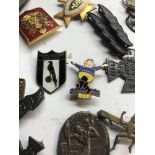 Selection of enamel badges etc includes butlins 1939 newcastle united enamel badge railway etc