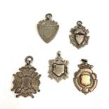 5 antique silver pocket watch chain fobs