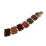 Vintage silver and agate panel bracelet each panel measures approx 30mm by 25mm