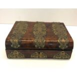 Antique walnut and brass bound writing box no key