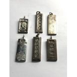 Selection of 6 vintage silver ingot pendants weight 107g