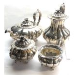 Fine heavy vintage 4 piece silver tea service by mappin and webb total weight is 3000g 2 dents to