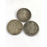 3 usa half dollars 1908 and 2 1942