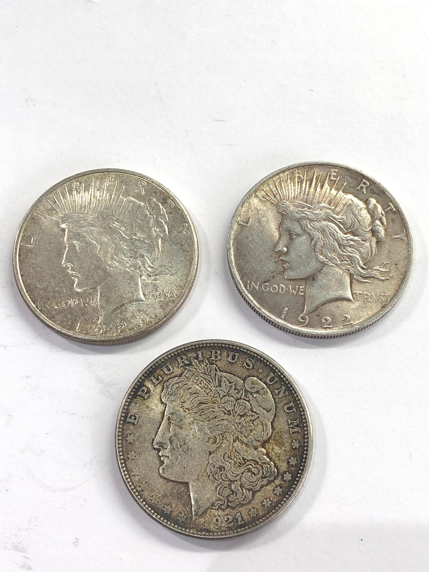 3 usa silver dollars 1922 ,1925 and 1921