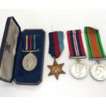 Selection of ww2 medals and civil defence long service medal boxed