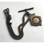 Silver double Albert watch chain and fob T-Bar not silver weight 37g