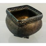 Finely engraved asian silver sugar bowl measures approx 9cm by 9cm height 6.6cm not hallmarked but