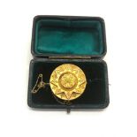 Boxed Victorian gold picture brooch, not hallmarked but test as gold weight 5.6g