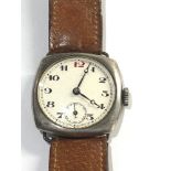 Vintage gents silver trench style wristwatch none working full wound case measures approx. 31mm dia