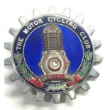 Vintage chrome enamel car mascot the motor cycling club cylinder head please see images for