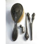 Silver and tortoiseshell brush silver tongs and button hook please see images for details