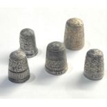 5 vintage silver thimbles