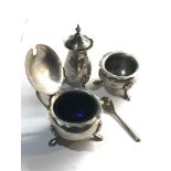 Silver cruet set missing one glass liner Birmingham silver hallmarks