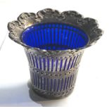 Large blue glass lined walker and hall sugar bowl measures approx. height 11cm diameter 13cm