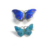 2 Silver and enamel butterfly brooches light enamel wear to 1 both by JA&S