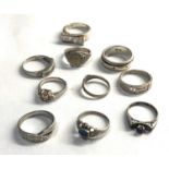 Selection of 10 vintage silver rings