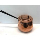 Large antique copper lidded pan with iron handle the lid has the number 12 please see images for