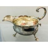 Early antique 1757 silver sauce boat hallmarks to base measures approx 14.3cm wide weight 155g