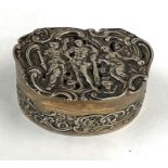 Antique silver embossed snuff box, London Silver hallmarks, hold ware marks to lid