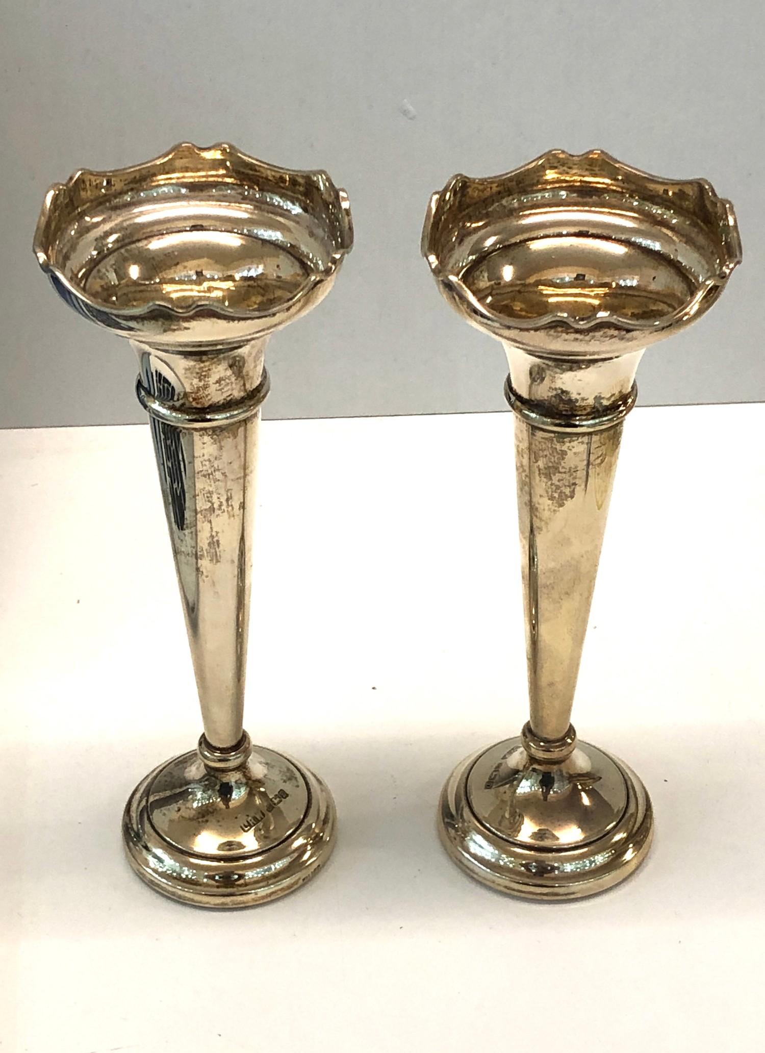 Pair of silver trumpet vases each measures approx 16cm tall Birmingham silver hallmarks please see - Image 2 of 3