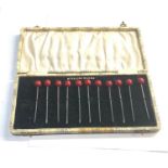 Vintage boxed set of 11 cherry head silver cocktail sticks