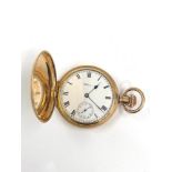 Gold plated full hunter pocket watch, watch winds and ticks Marquis,