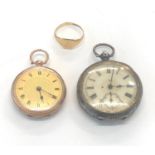 9ct gold ladies silver fob watch, and 9ct gold ring
