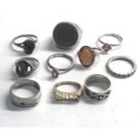 Selection of 10 vintage silver rings