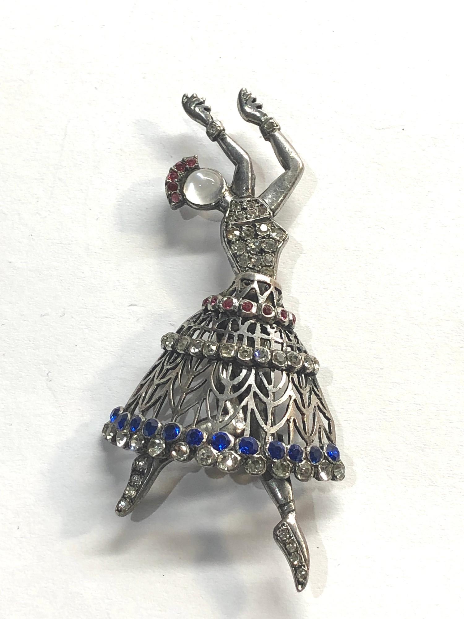 Vintage silver and stone set dancing girl brooch measures approx. 6.8cm please see images for - Image 2 of 3