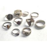 Selection of 10 vintage silver rings