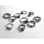 Selection of 10 vintage silver rings